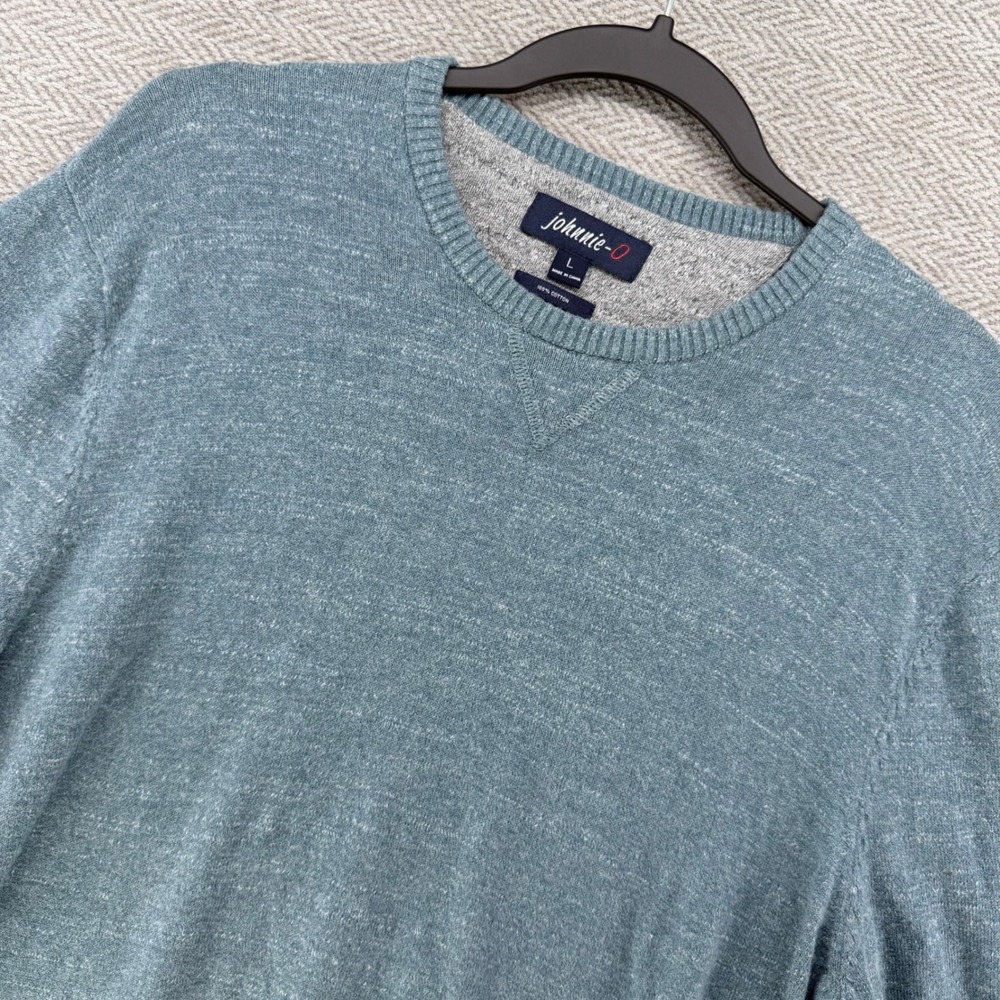 Johnnie-O Crewneck Sweater Large Blue Cotton Heathered Pullover Casual Golf Mens
